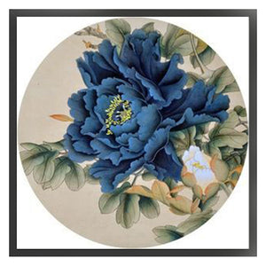 Yishu - Blue Peony - 40*40CM 11CT 3 Stamped Cross Stitch
