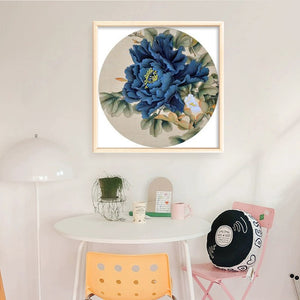Yishu - Blue Peony - 40*40CM 11CT 3 Stamped Cross Stitch