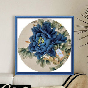 Yishu - Blue Peony - 40*40CM 11CT 3 Stamped Cross Stitch