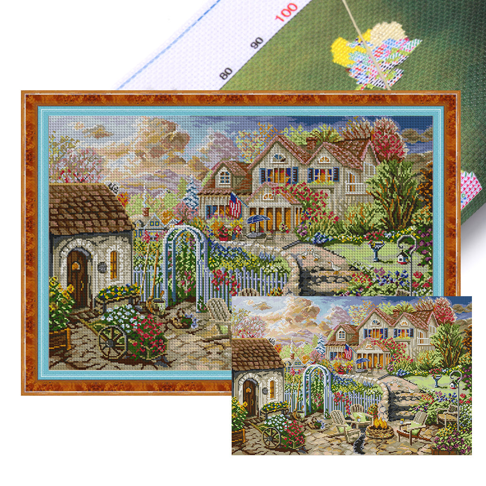 Joy Sunday - Garden Courtyard Courtyard - 62*45CM 14CT 2 Stamped Cross Stitch