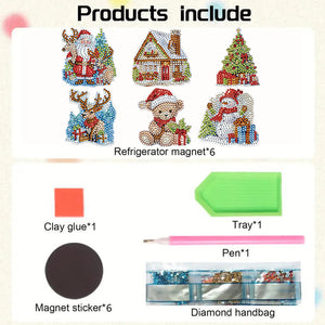 6Pcs Acrylic Special Shape Christmas Tree Diamond Painting Fridge Magnet