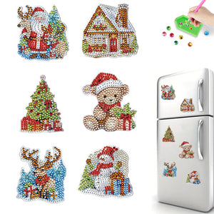 6Pcs Acrylic Special Shape Christmas Tree Diamond Painting Fridge Magnet