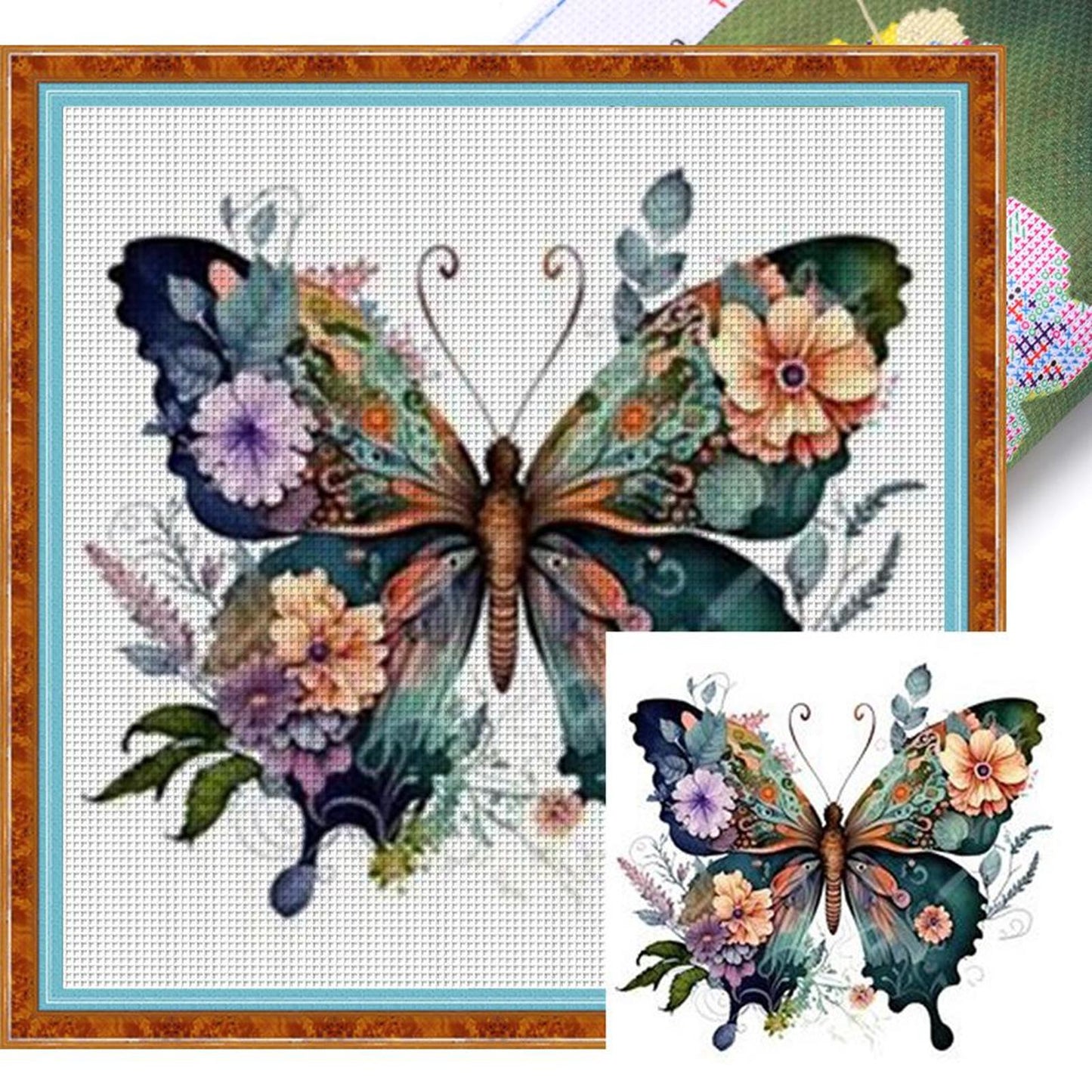 Flower And Butterfly - Full 11CT Stamped Cross Stitch 40x40CM - Huacan