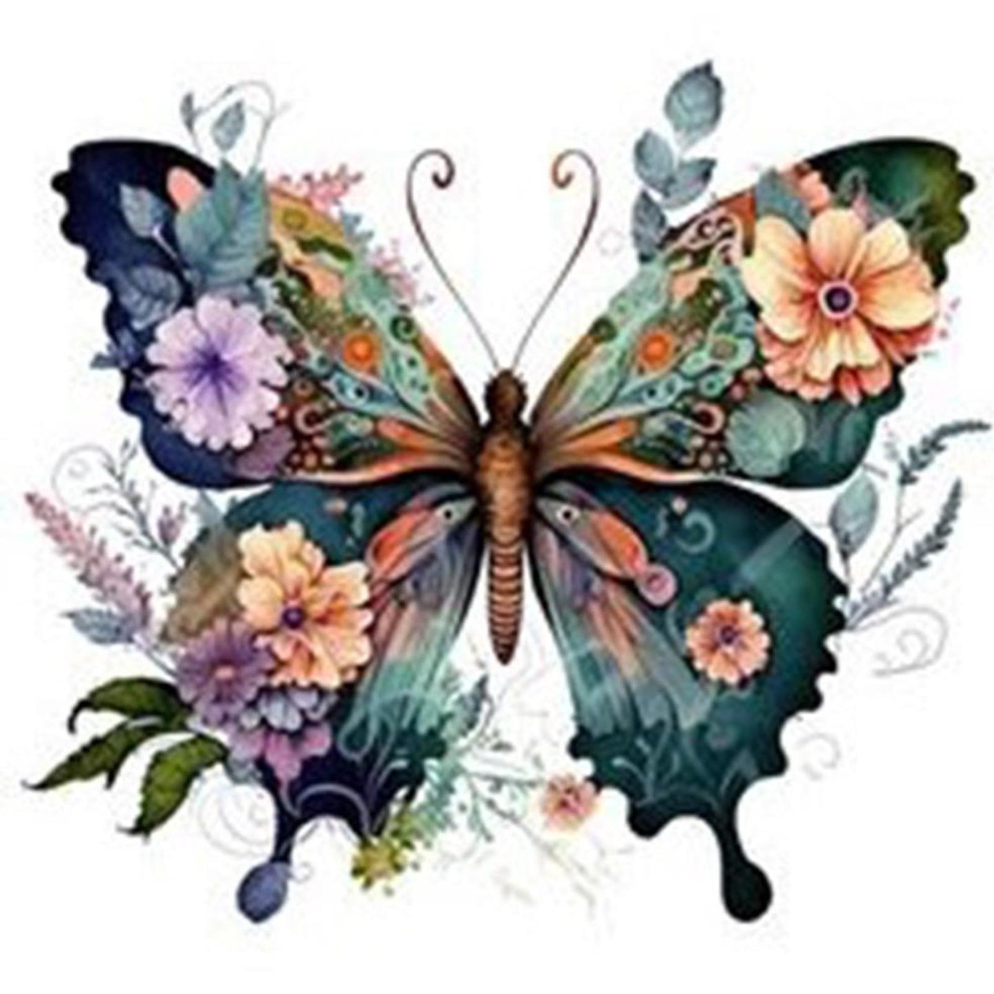Flower And Butterfly - Full 11CT Stamped Cross Stitch 40x40CM - Huacan