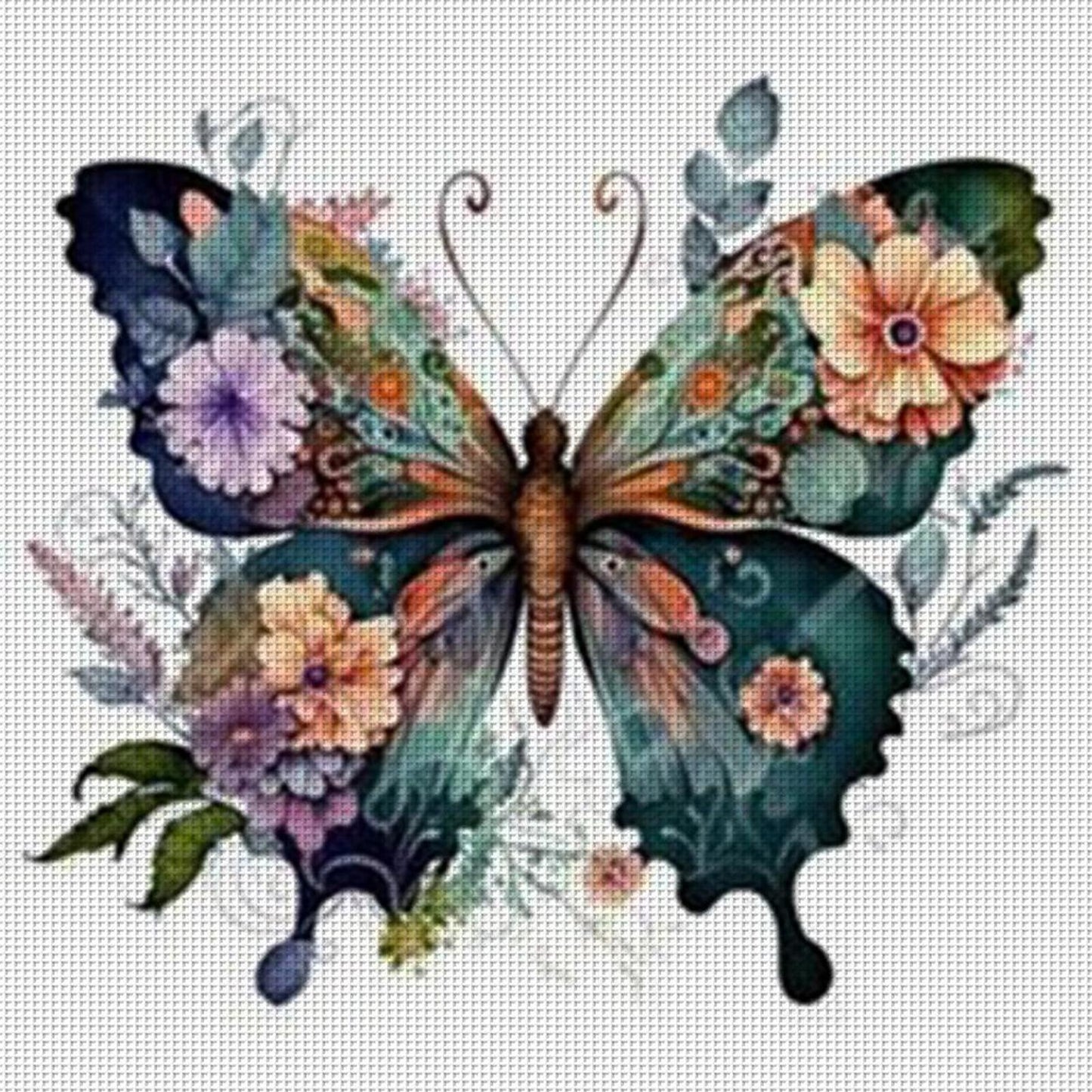 Flower And Butterfly - Full 11CT Stamped Cross Stitch 40x40CM - Huacan