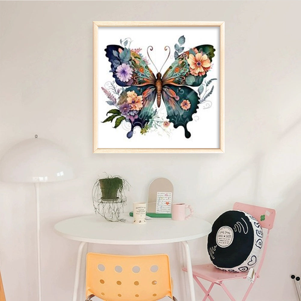 Flower And Butterfly - Full 11CT Stamped Cross Stitch 40x40CM - Huacan
