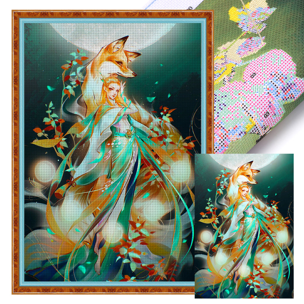 Huancan - Fox And Girl - 50*70CM 11CT 3 Stamped Cross Stitch