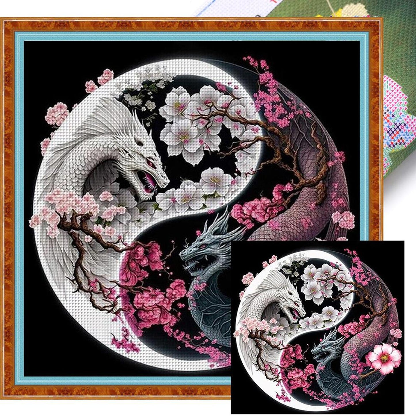 Yin-Yang Dragon - Full 14CT Stamped Cross Stitch 40x40CM - Huacan