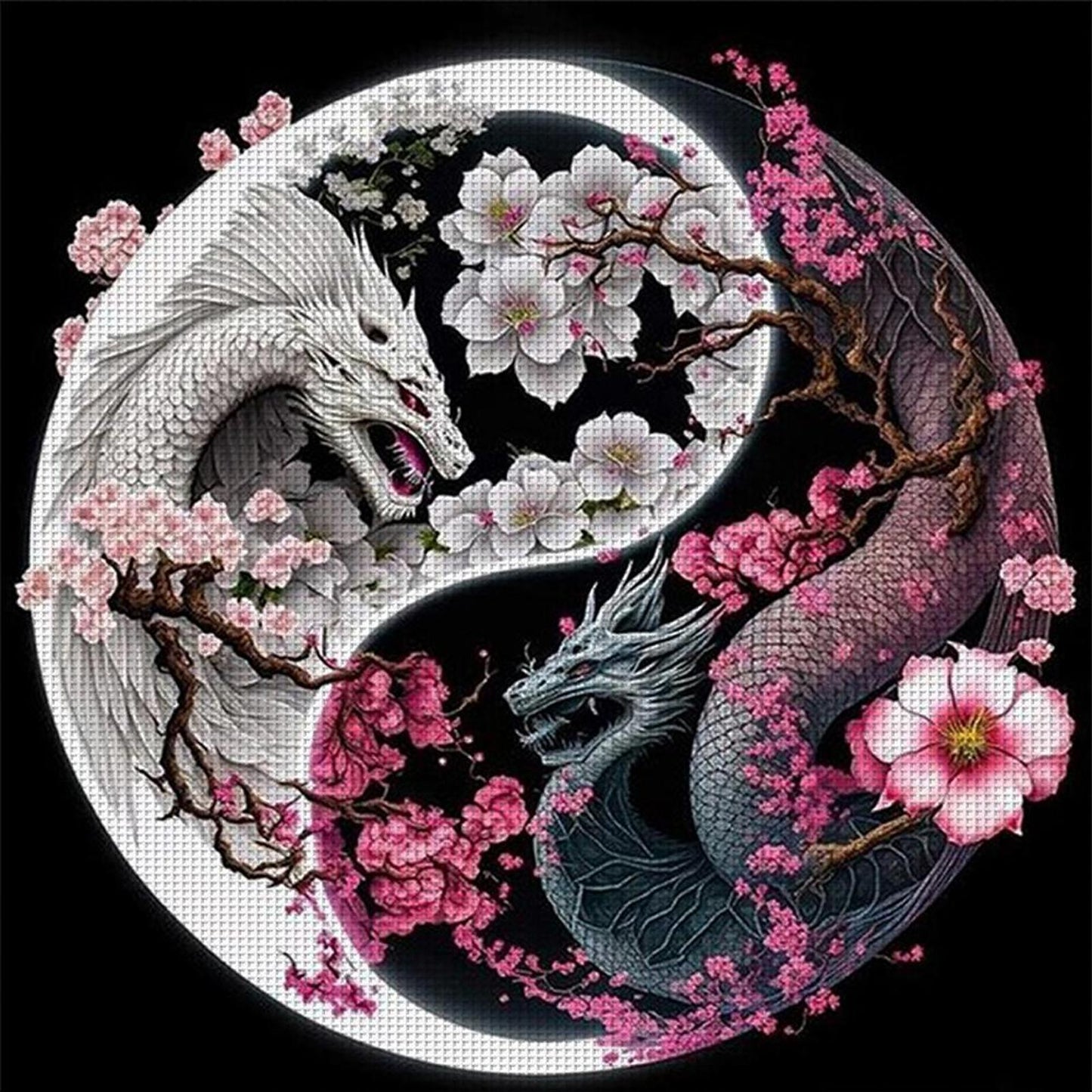 Yin-Yang Dragon - Full 14CT Stamped Cross Stitch 40x40CM - Huacan