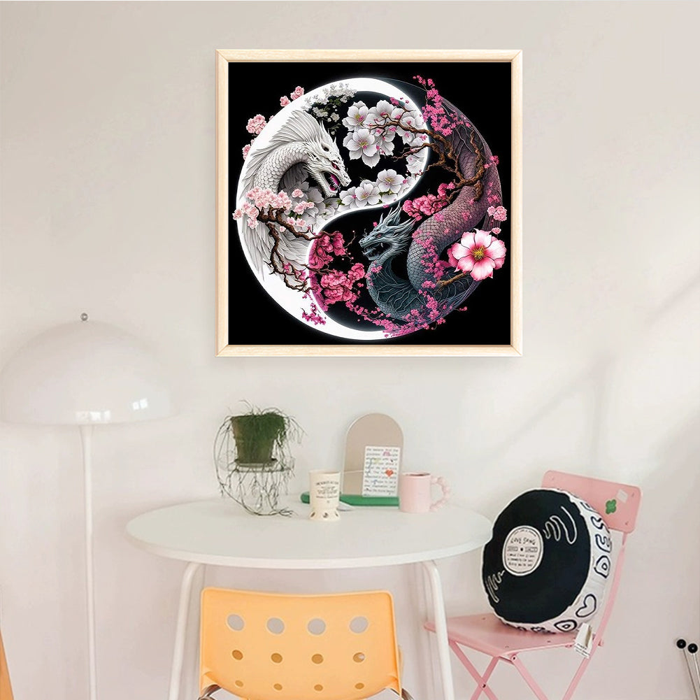 Yin-Yang Dragon - Full 14CT Stamped Cross Stitch 40x40CM - Huacan