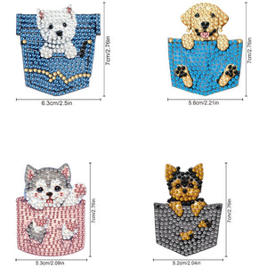 4Pcs Diamond Painting Brooch Pocket Dog DIY Diamond Badge Pins for Art Crafts