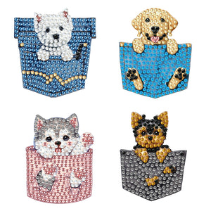 4Pcs Diamond Painting Brooch Pocket Dog DIY Diamond Badge Pins for Art Crafts