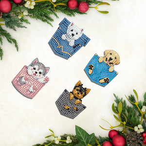 4Pcs Diamond Painting Brooch Pocket Dog DIY Diamond Badge Pins for Art Crafts