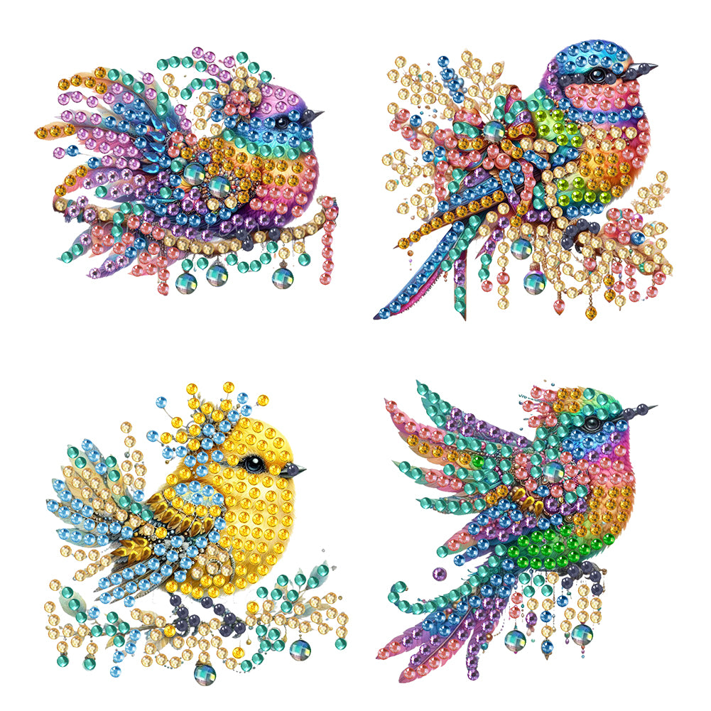 4Pcs Diamond Painting Brooch Colorful Bird DIY Diamond Badge Pins for Art Crafts