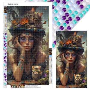 Girl And Cat 40*70CM(Canvas) Full Round Drill Diamond Painting