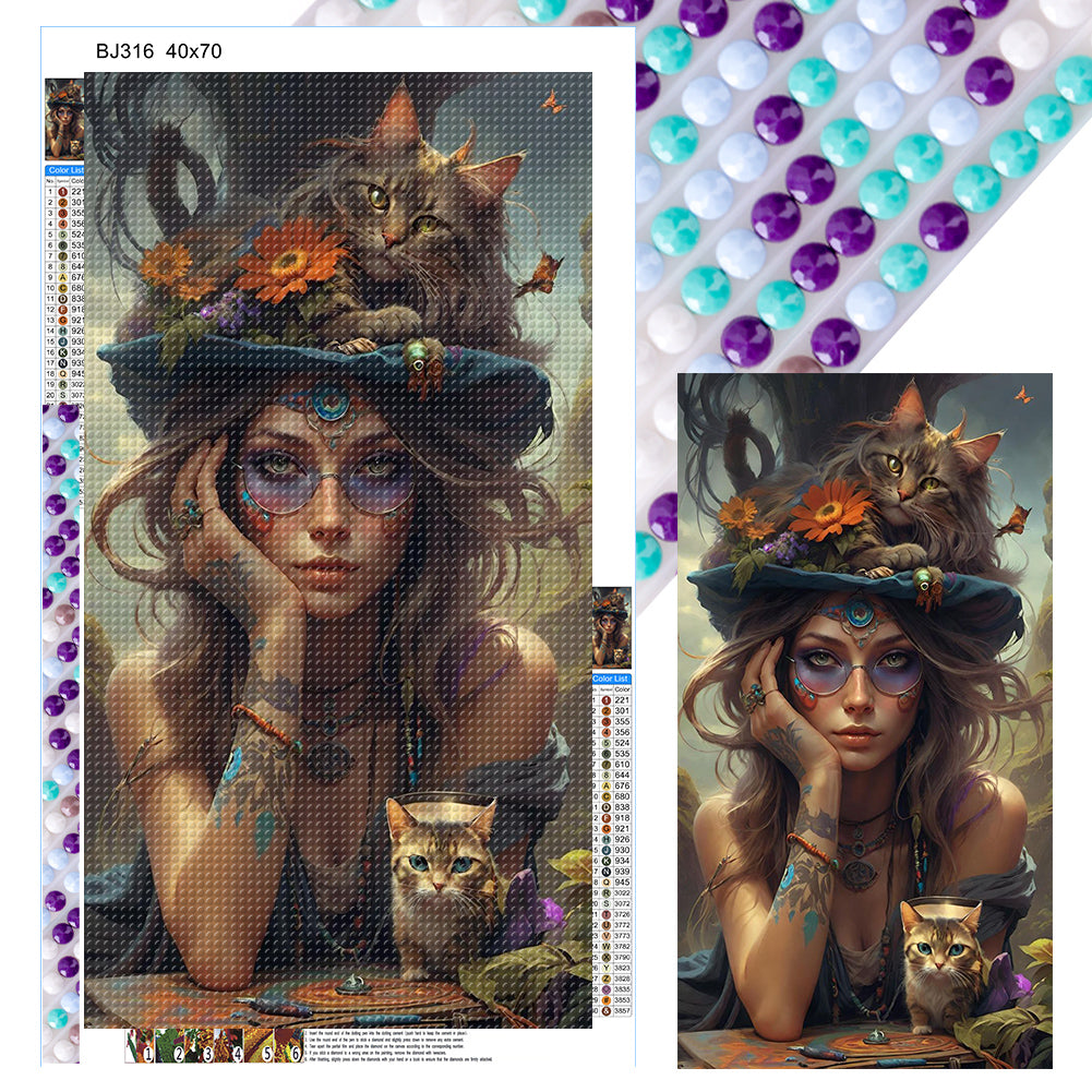 Girl And Cat 40*70CM(Canvas) Full Round Drill Diamond Painting