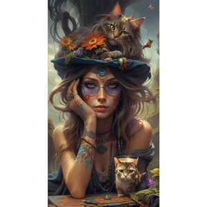 Girl And Cat 40*70CM(Canvas) Full Round Drill Diamond Painting