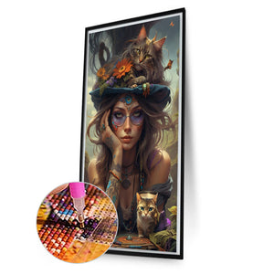 Girl And Cat 40*70CM(Canvas) Full Round Drill Diamond Painting