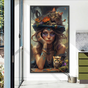 Girl And Cat 40*70CM(Canvas) Full Round Drill Diamond Painting