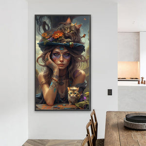 Girl And Cat 40*70CM(Canvas) Full Round Drill Diamond Painting