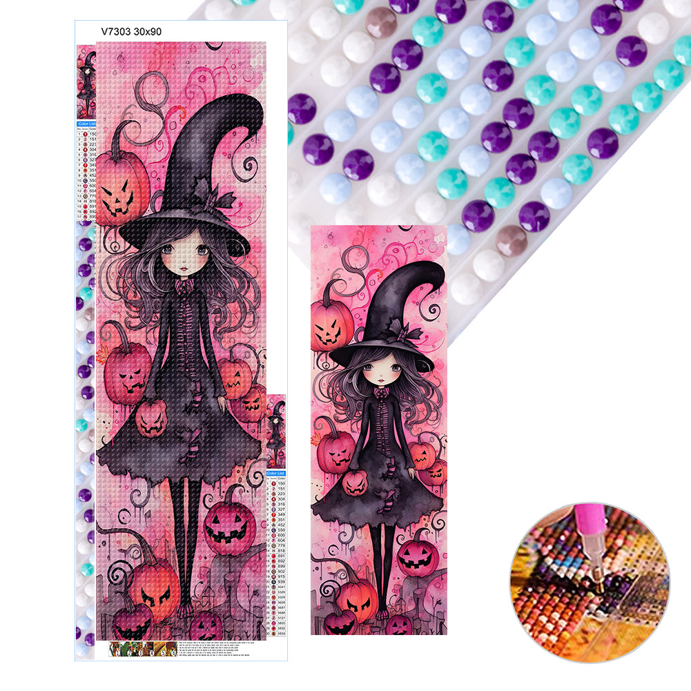 Halloween Pumpkin Witch 30*90CM(Canvas) Full Round Drill Diamond Painting