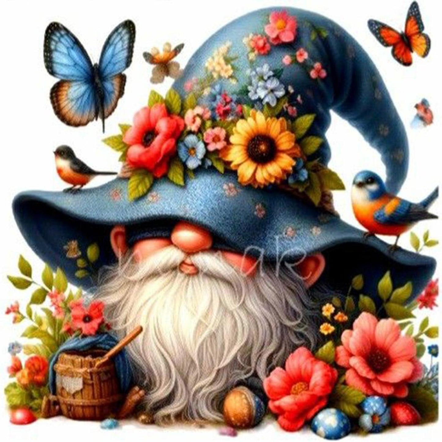 Blue Gnome And Butterfly - Full 11CT Stamped Cross Stitch 40x40CM - Yishu