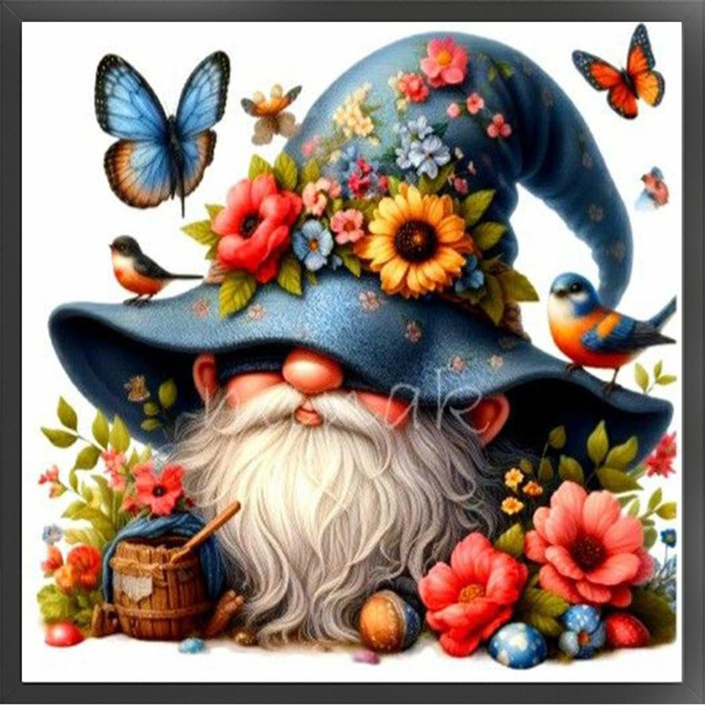 Blue Gnome And Butterfly - Full 11CT Stamped Cross Stitch 40x40CM - Yishu