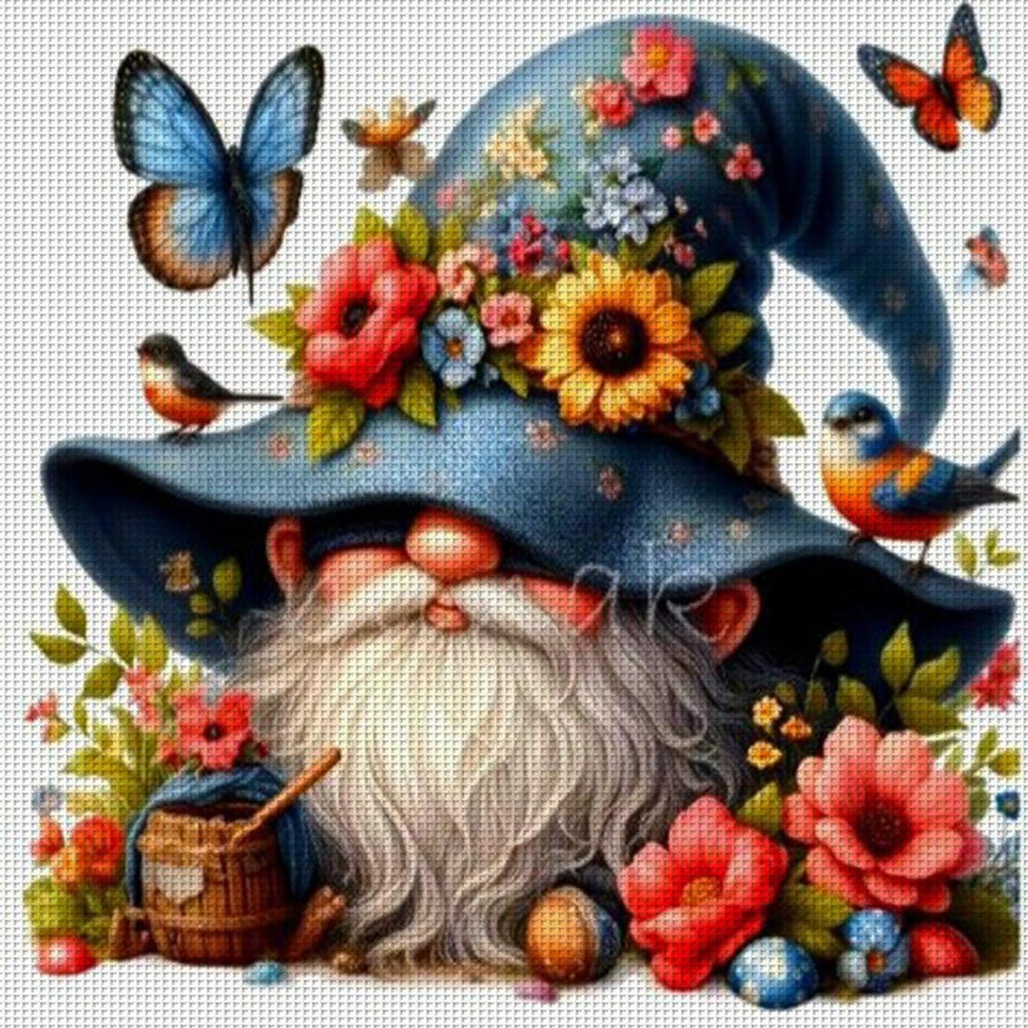 Blue Gnome And Butterfly - Full 11CT Stamped Cross Stitch 40x40CM - Yishu
