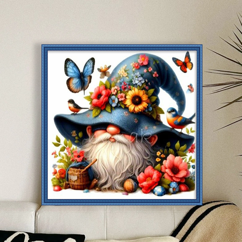Blue Gnome And Butterfly - Full 11CT Stamped Cross Stitch 40x40CM - Yishu