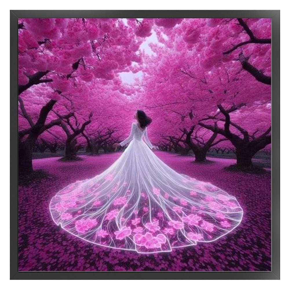 Girl In Pink Beach Dress - Full 11CT Stamped Cross Stitch 45x45CM - Diy
