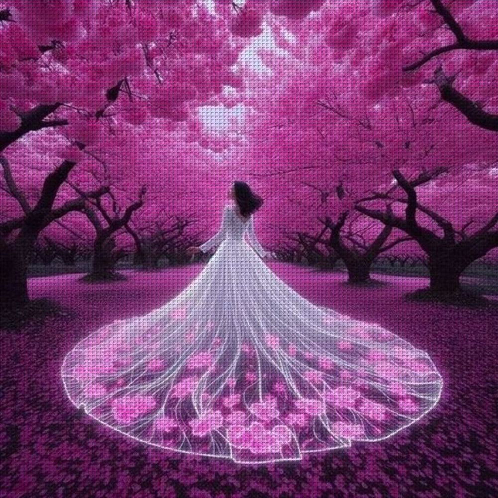 Girl In Pink Beach Dress - Full 11CT Stamped Cross Stitch 45x45CM - Diy