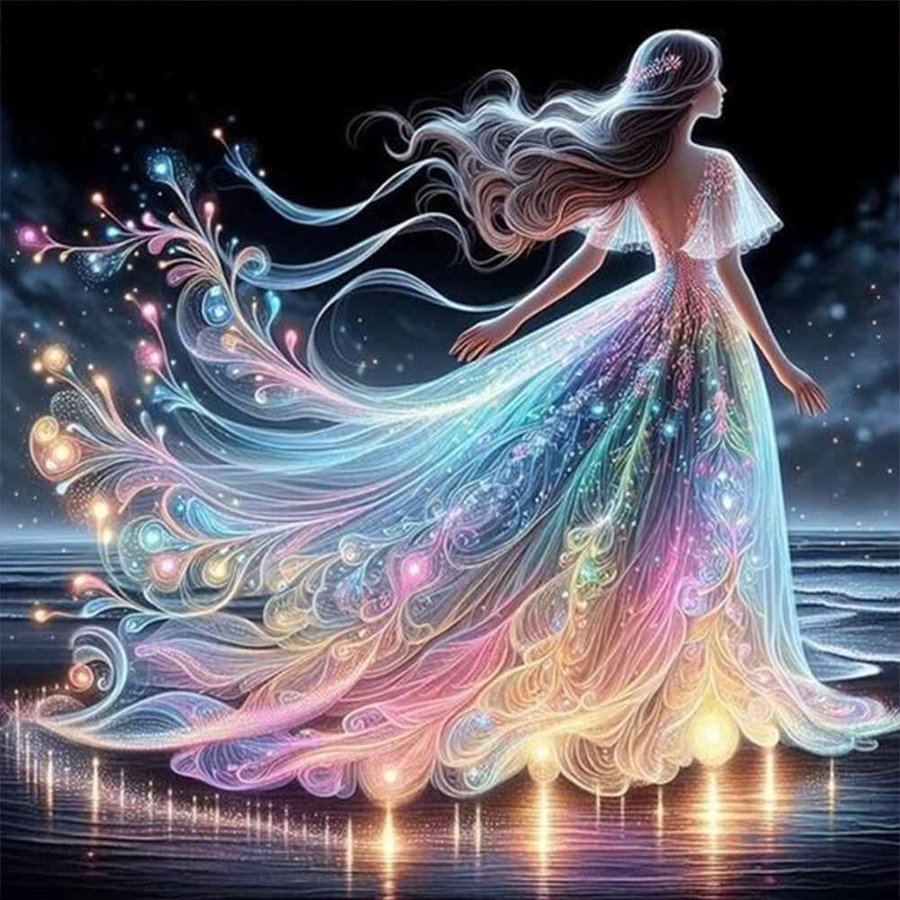 Girl In Colorful Beach Dress - Full 11CT Stamped Cross Stitch 45x45CM - Diy