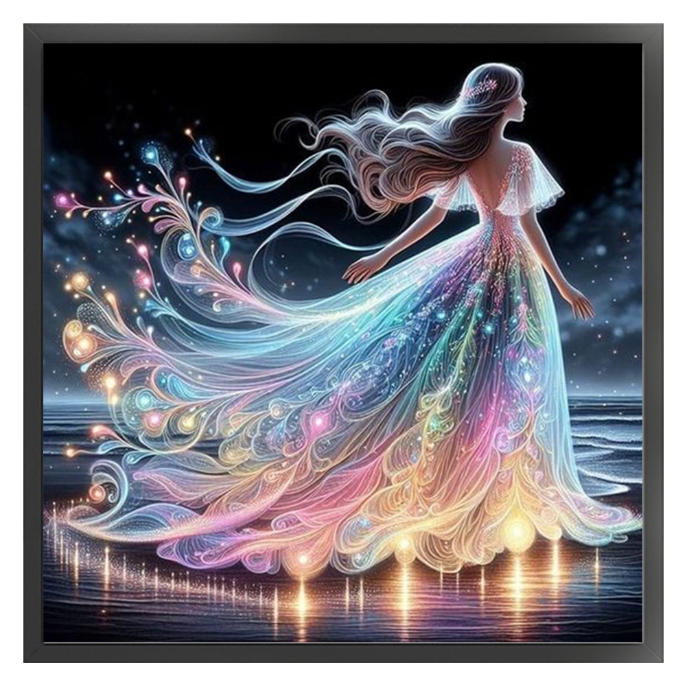 Girl In Colorful Beach Dress - Full 11CT Stamped Cross Stitch 45x45CM - Diy