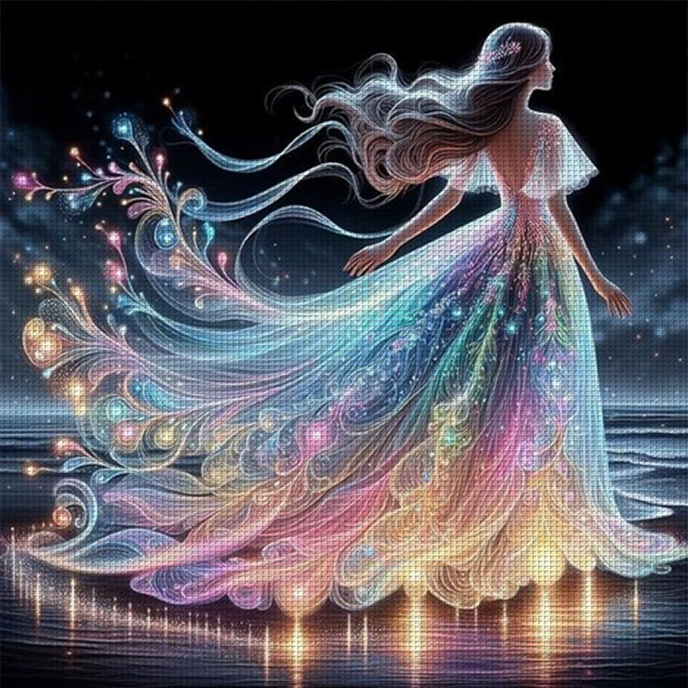 Girl In Colorful Beach Dress - Full 11CT Stamped Cross Stitch 45x45CM - Diy