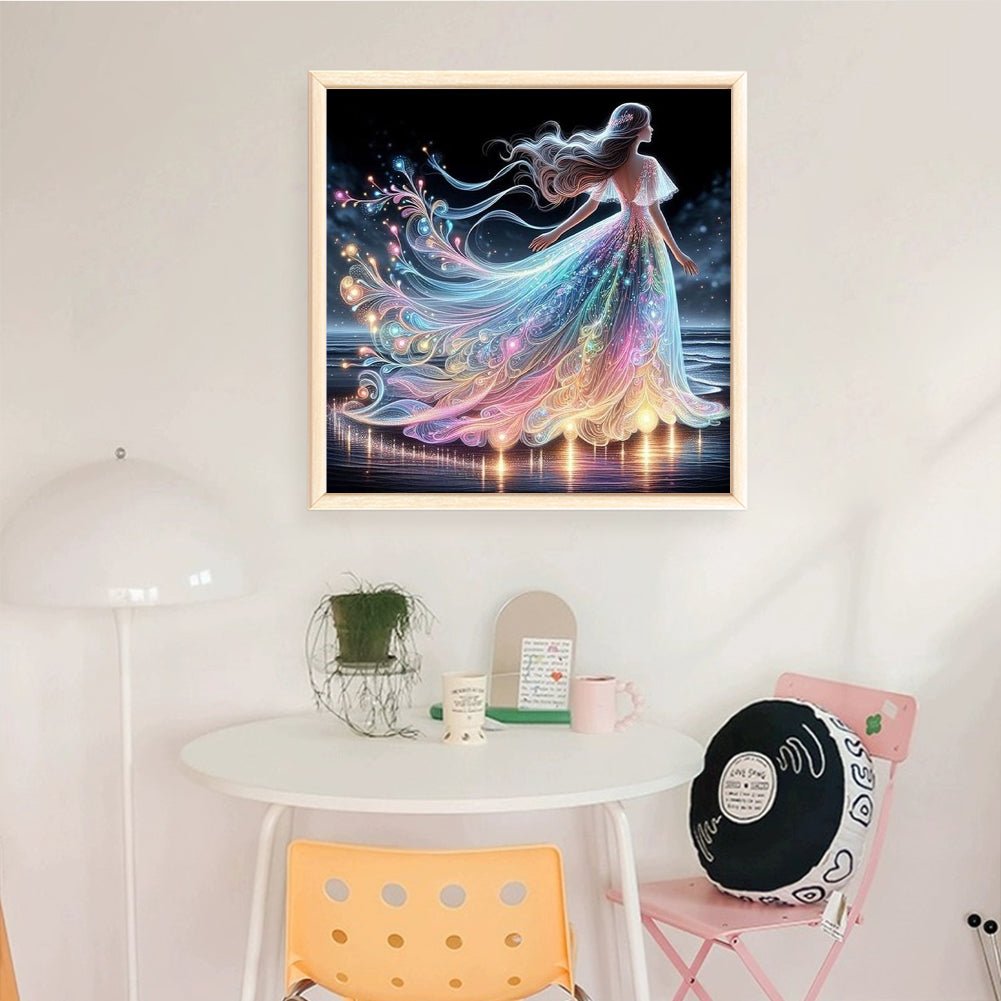 Girl In Colorful Beach Dress - Full 11CT Stamped Cross Stitch 45x45CM - Diy