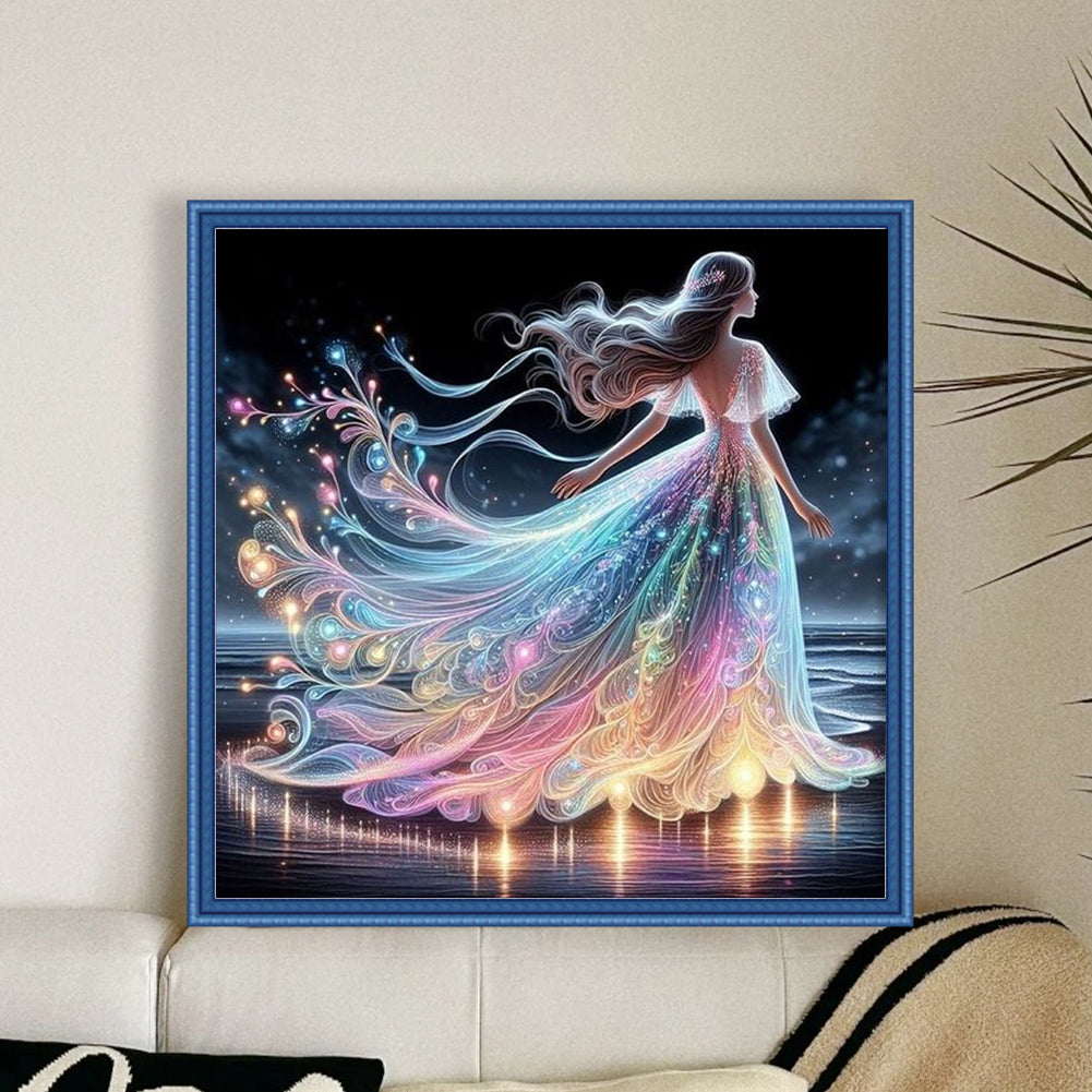 Girl In Colorful Beach Dress - Full 11CT Stamped Cross Stitch 45x45CM - Diy