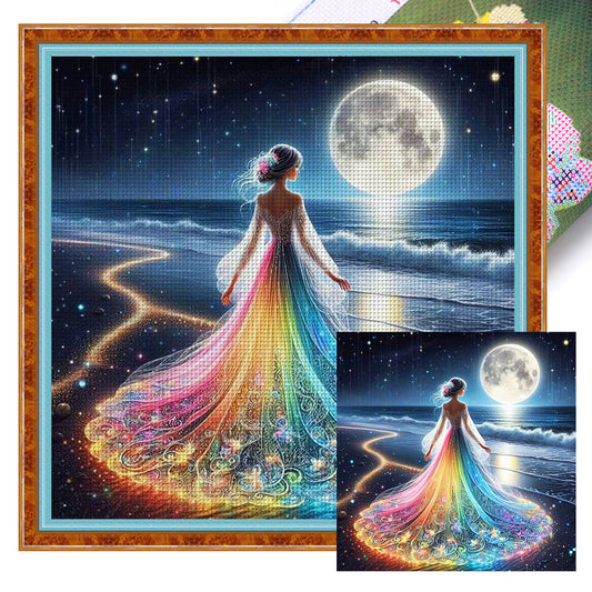 Girl In Glowing Beach Dress - Full 11CT Stamped Cross Stitch 45x45CM - Diy