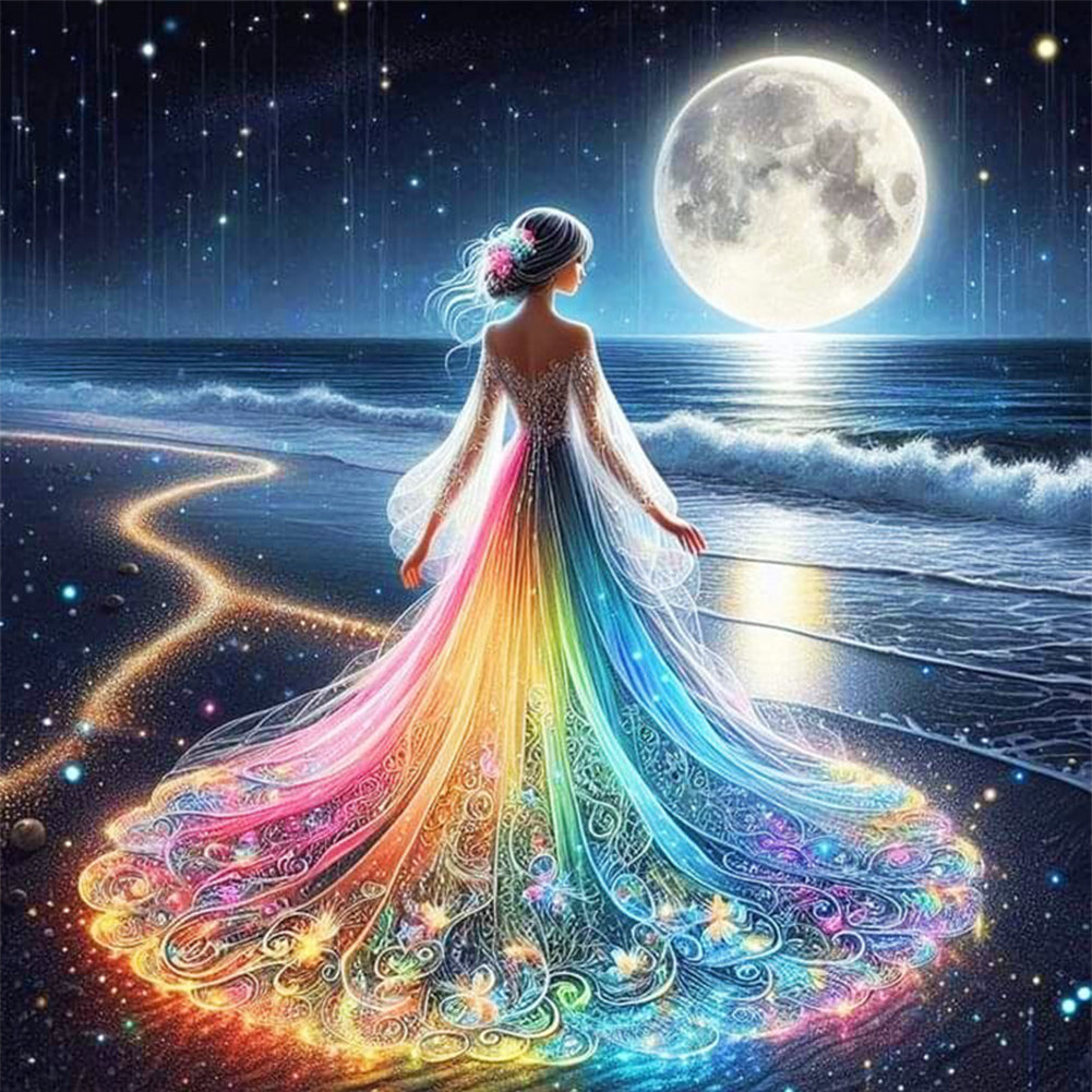 Girl In Glowing Beach Dress - Full 11CT Stamped Cross Stitch 45x45CM - Diy