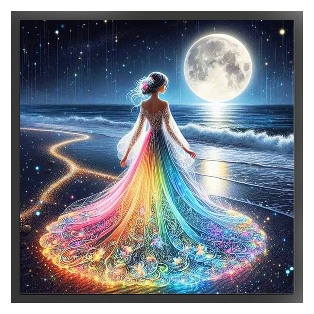 Girl In Glowing Beach Dress - Full 11CT Stamped Cross Stitch 45x45CM - Diy
