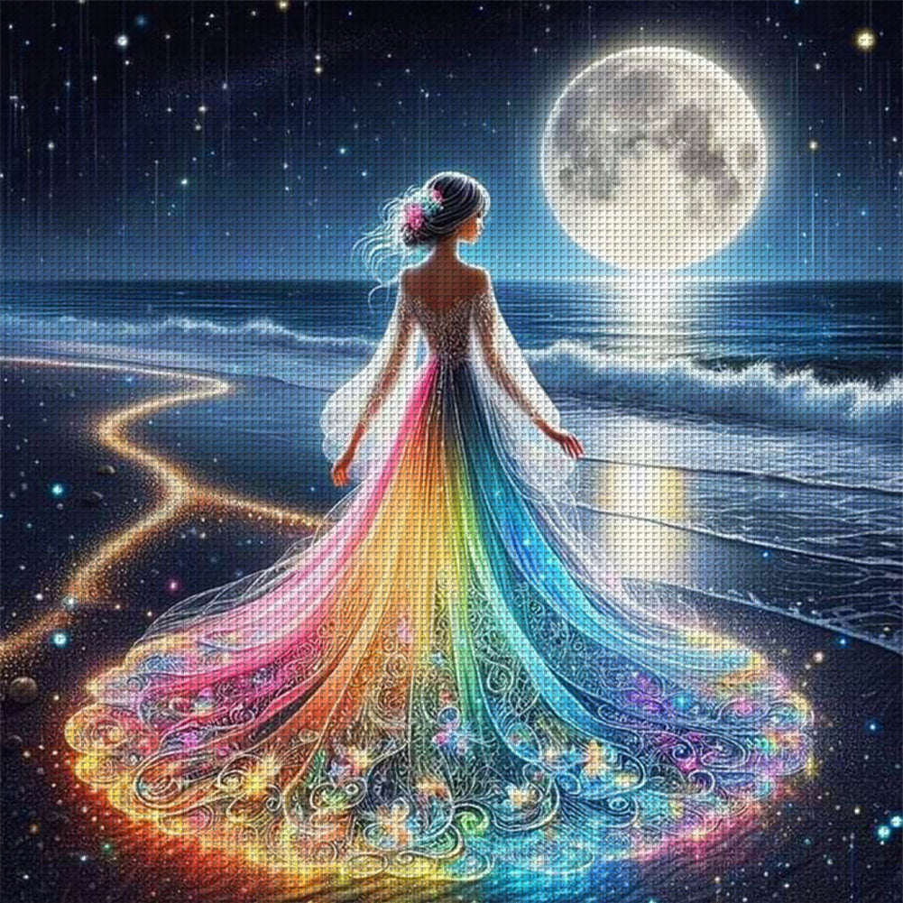 Girl In Glowing Beach Dress - Full 11CT Stamped Cross Stitch 45x45CM - Diy