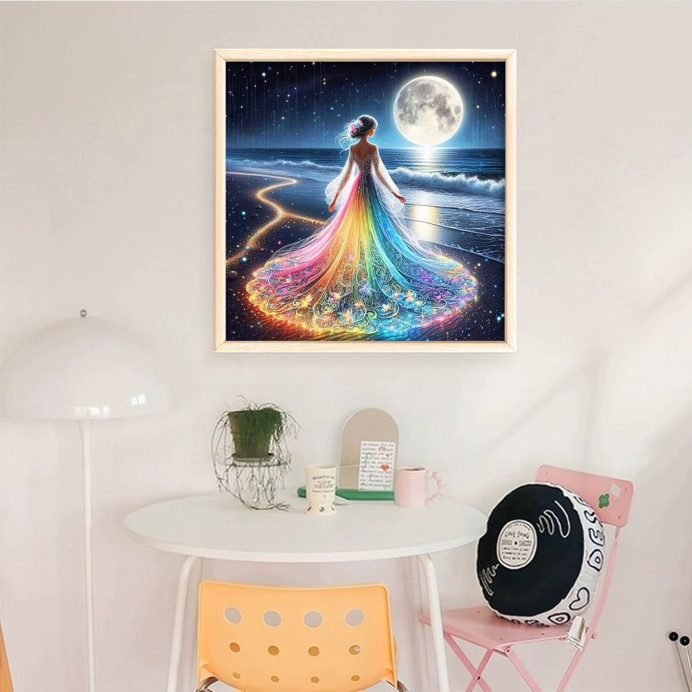Girl In Glowing Beach Dress - Full 11CT Stamped Cross Stitch 45x45CM - Diy