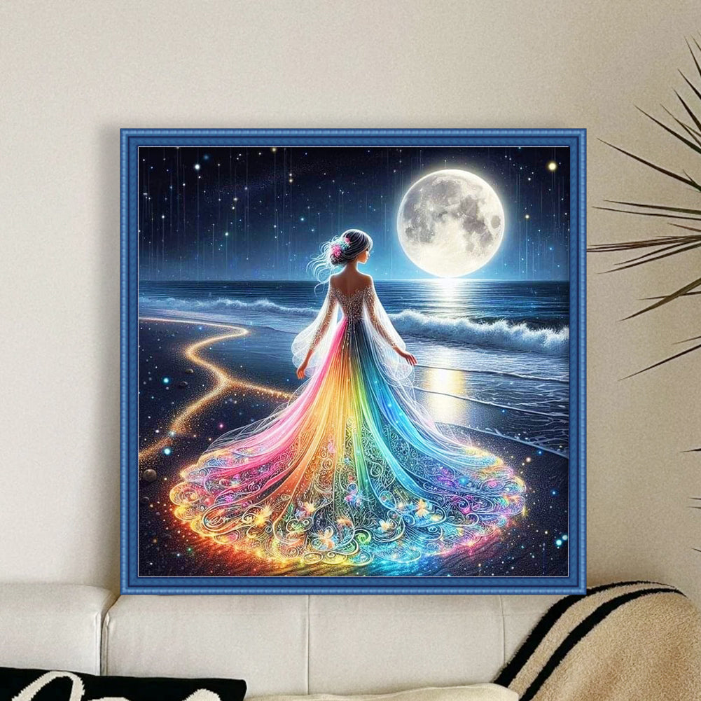 Girl In Glowing Beach Dress - Full 11CT Stamped Cross Stitch 45x45CM - Diy