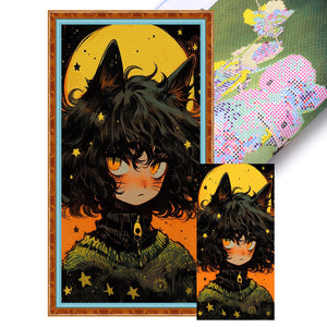 Yishu - Cat Girl - 40*80CM 11CT 3 Stamped Cross Stitch