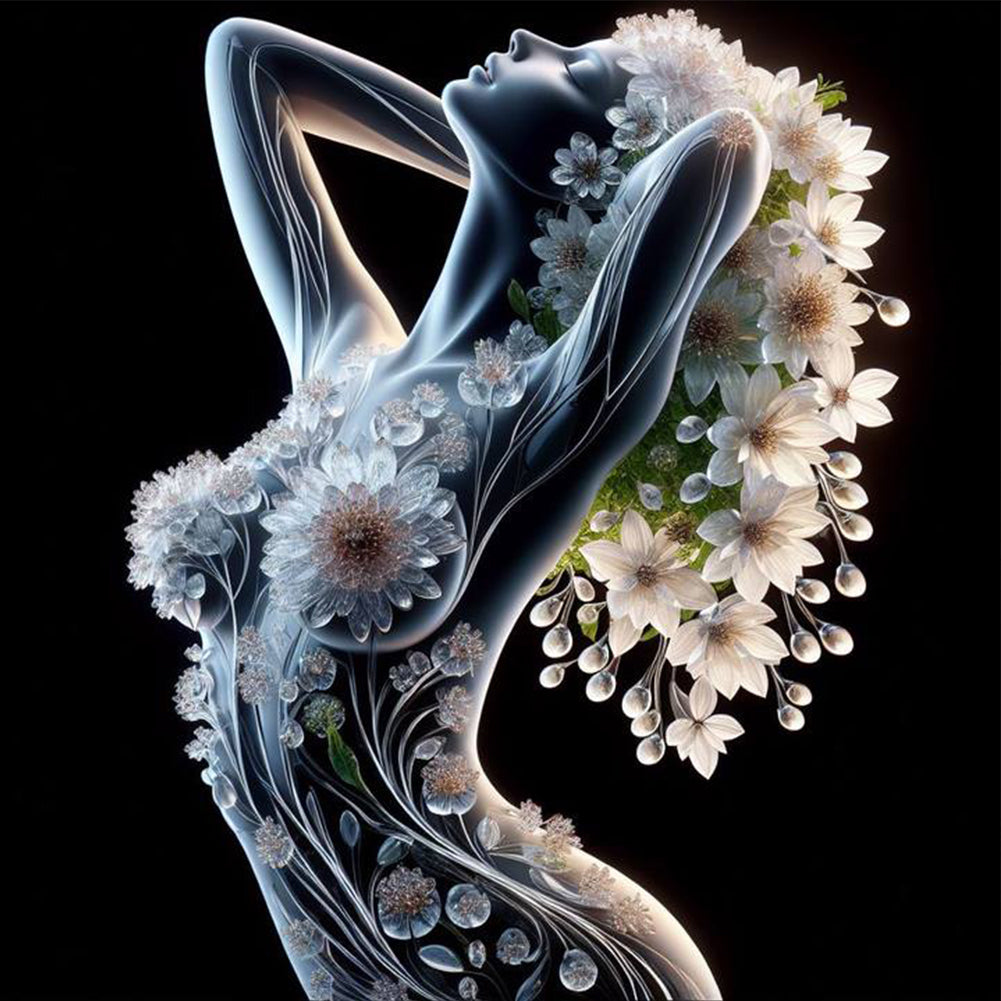Woman Entwined With Glass Flowers 40*40CM(Canvas) Full Round Drill Diamond Painting