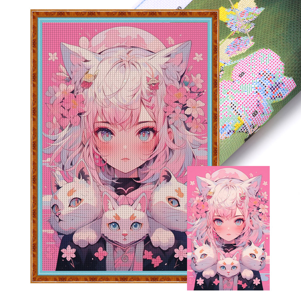 Yishu - Cartoon Girl - 50*75CM 11CT 3 Stamped Cross Stitch