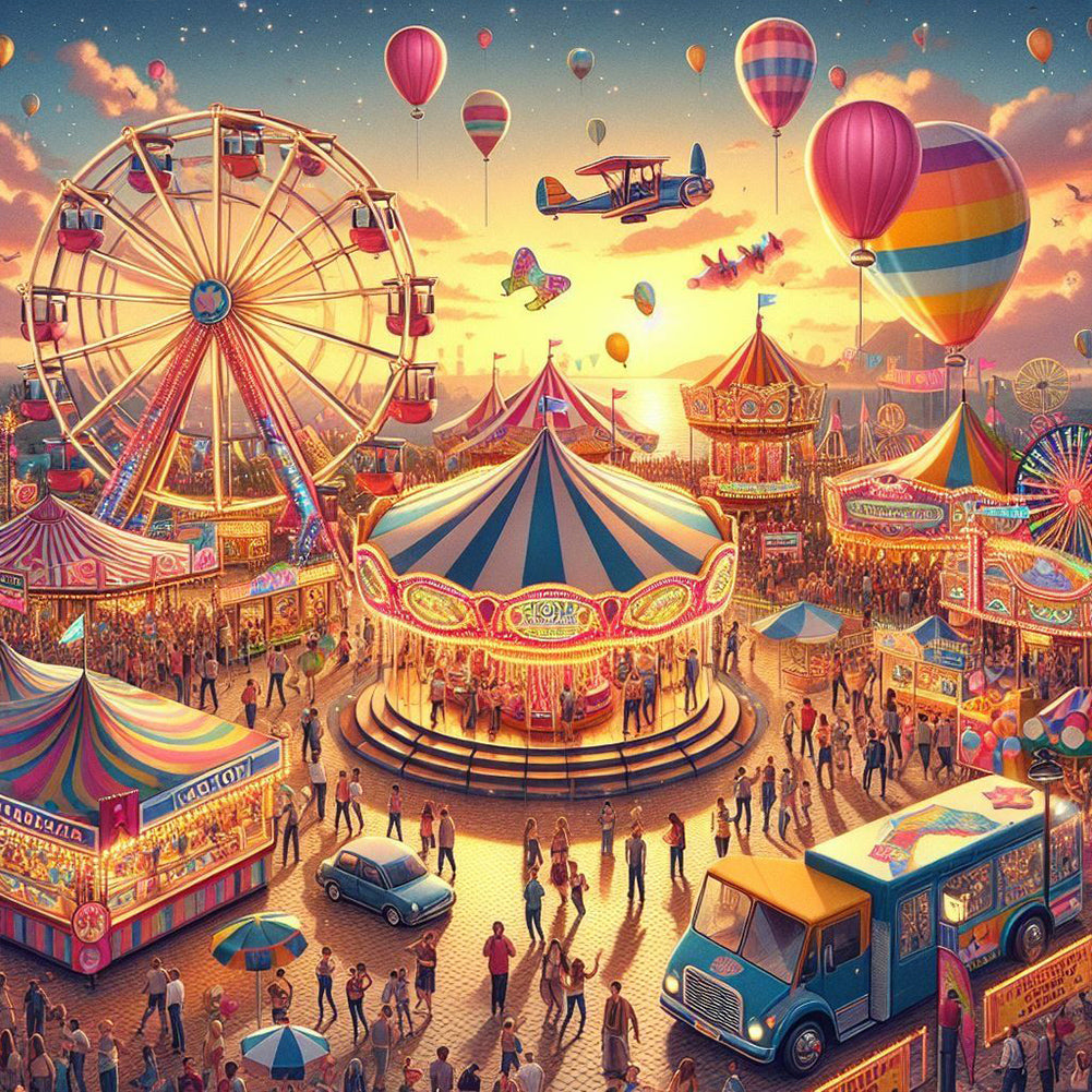 Amusement Park Carousel Ferris Wheel 40*40CM(Canvas) Full Round Drill Diamond Painting