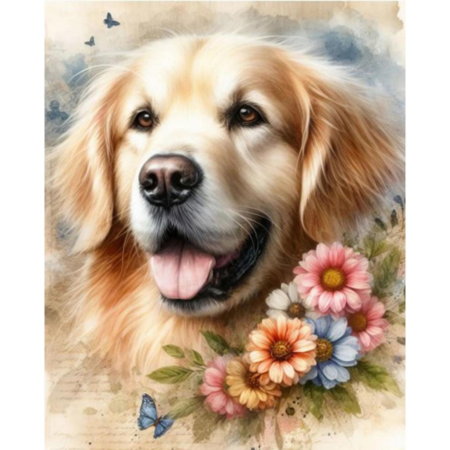 Golden Retriever And Flowers - Full 11CT Stamped Cross Stitch 40x50CM - Yishu