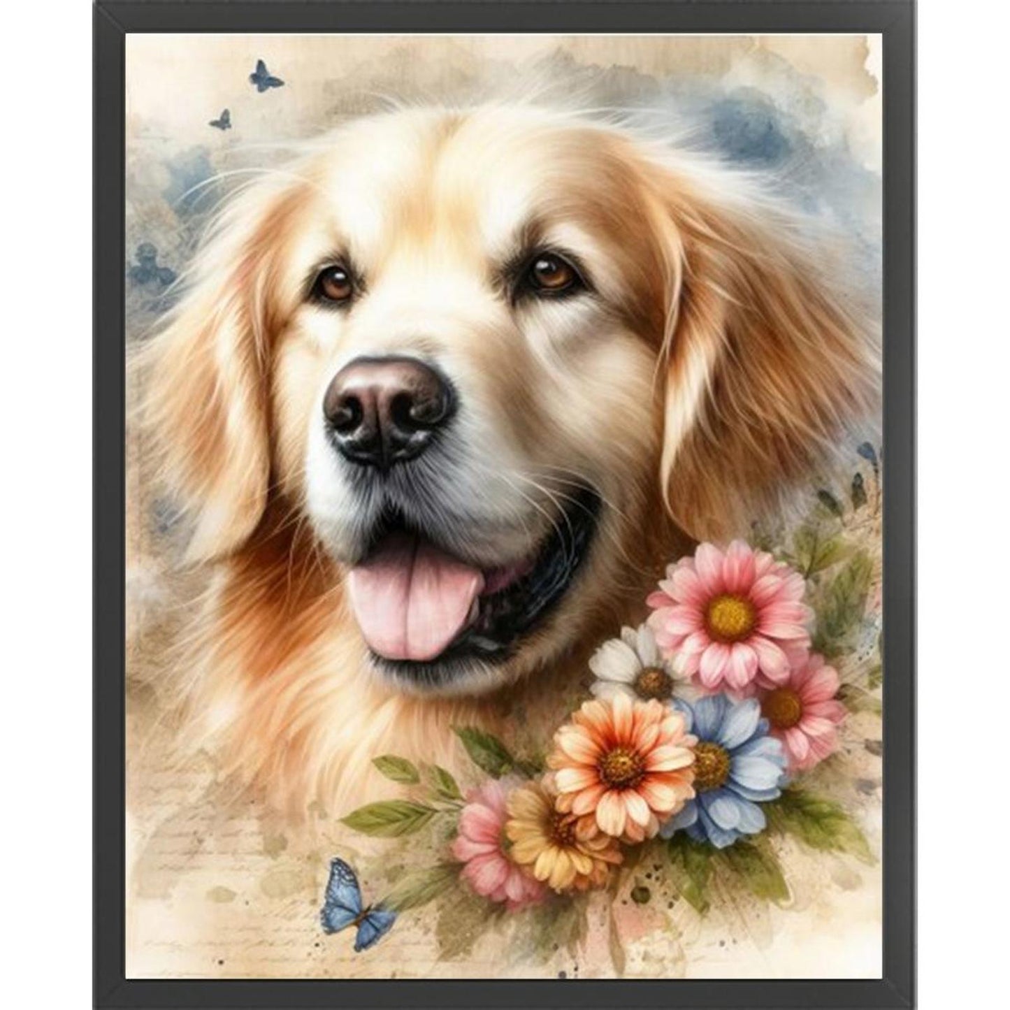 Golden Retriever And Flowers - Full 11CT Stamped Cross Stitch 40x50CM - Yishu