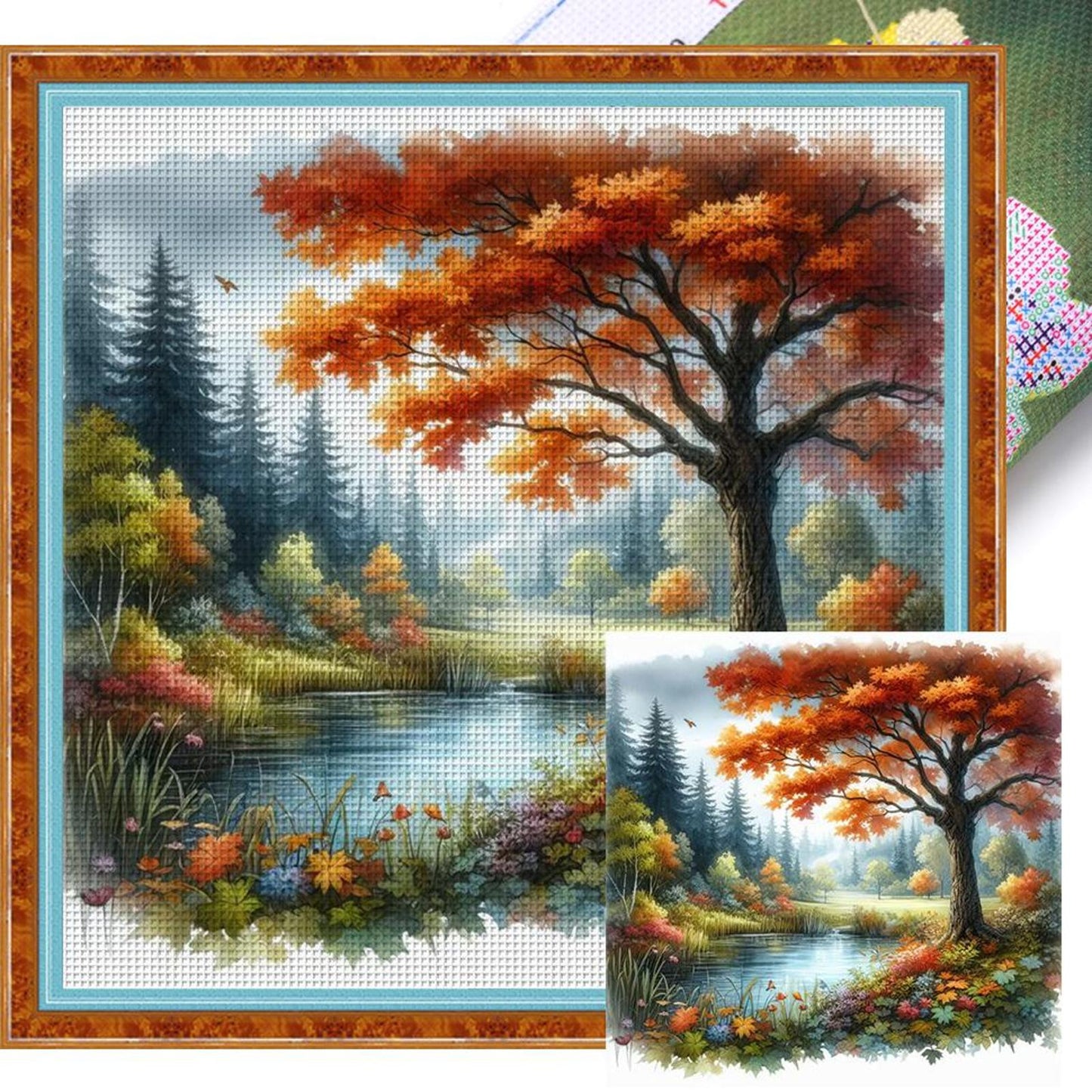 Golden Maple Trees In Autumn - Full 11CT Stamped Cross Stitch 40x40CM - Yishu