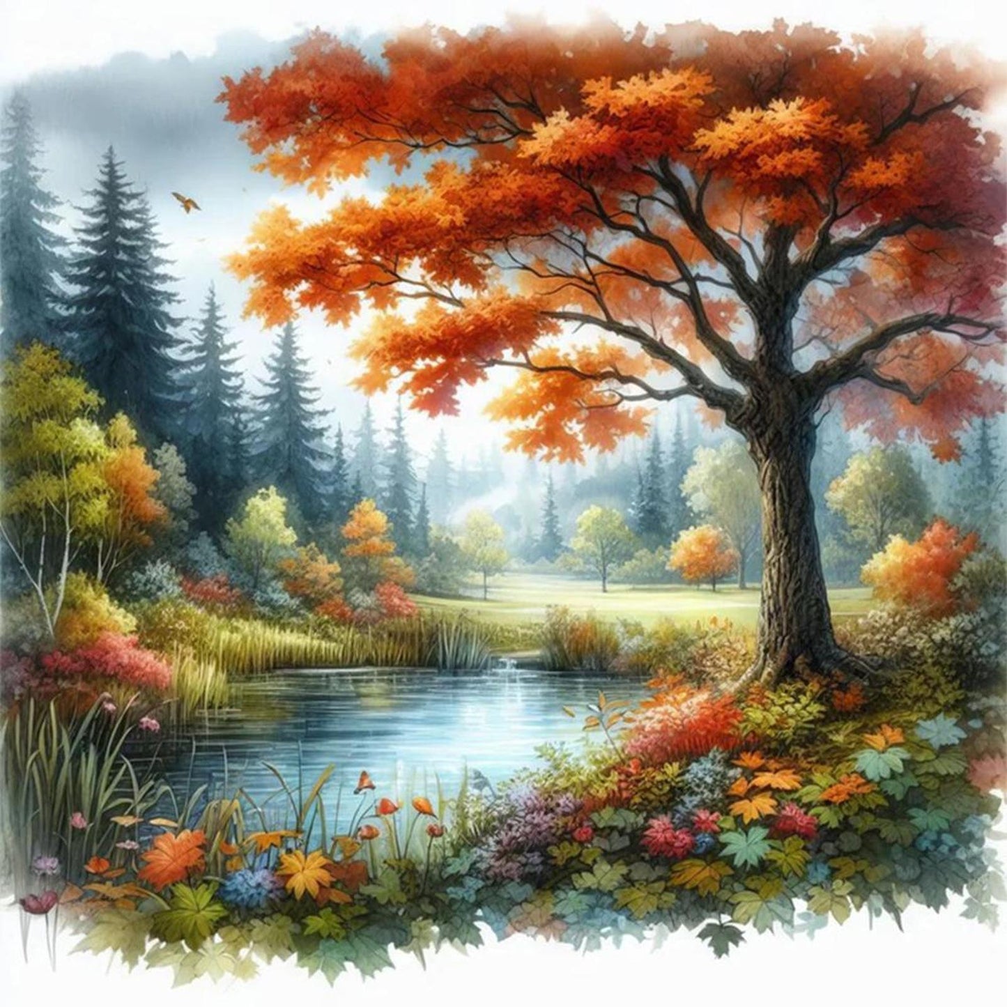 Golden Maple Trees In Autumn - Full 11CT Stamped Cross Stitch 40x40CM - Yishu